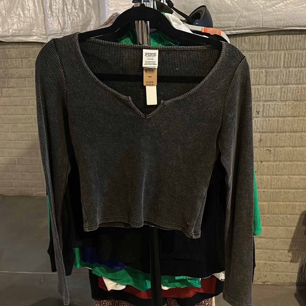 PINK Victoria's Secret Black Cropped Fitted Hoodie
